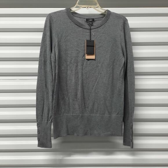 Halogen Sweater Women Size 1 Gray Crew Neck Long Sleeve Pullover Stretch Top - Picture 3 of 8